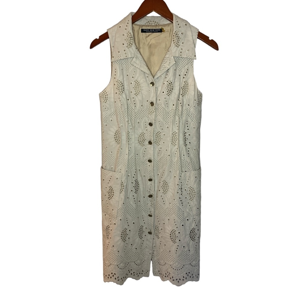 Marc New York Andrew Marc WOMEN'S Beige Sleeveless Dress SIZE 6 Classic Eyelet